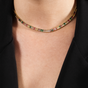 Colar Dourado Chocker de Pedras Coloridas - Coleção Almafitana