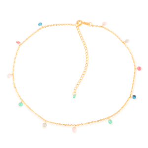 Colar Dourado Chocker Pontos de Cristais Coloridos - Coleção Almafitana