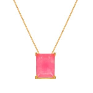 Colar Dourado de Pedra Retangular Rosa - Coleção Almafitana