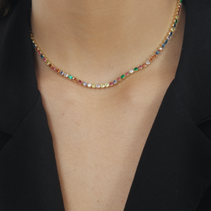 Colar Dourado Chocker Riviera Pedras Coloridas - Coleção Almafitana